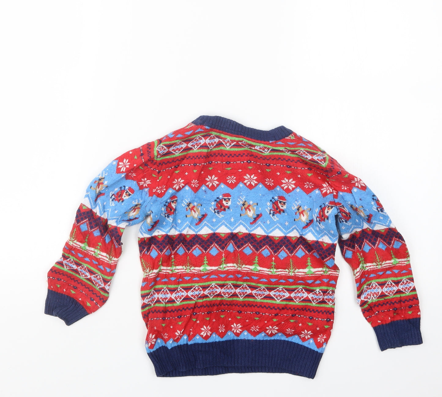 TU Boys Blue Geometric Knit Pullover Jumper Size 3-4 Years  - Christmas
