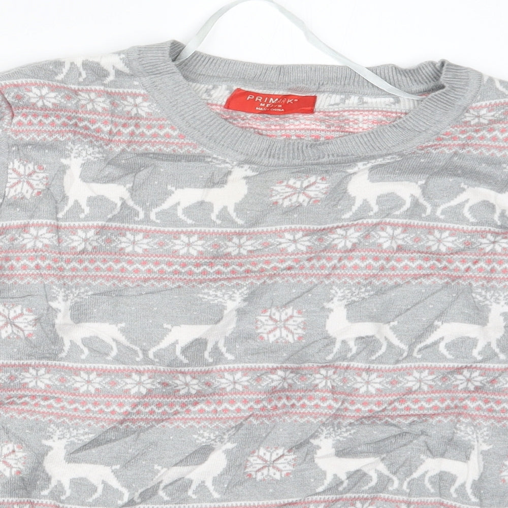 Primark Womens Grey Geometric Knit Pullover Jumper Size 12  - Christmas