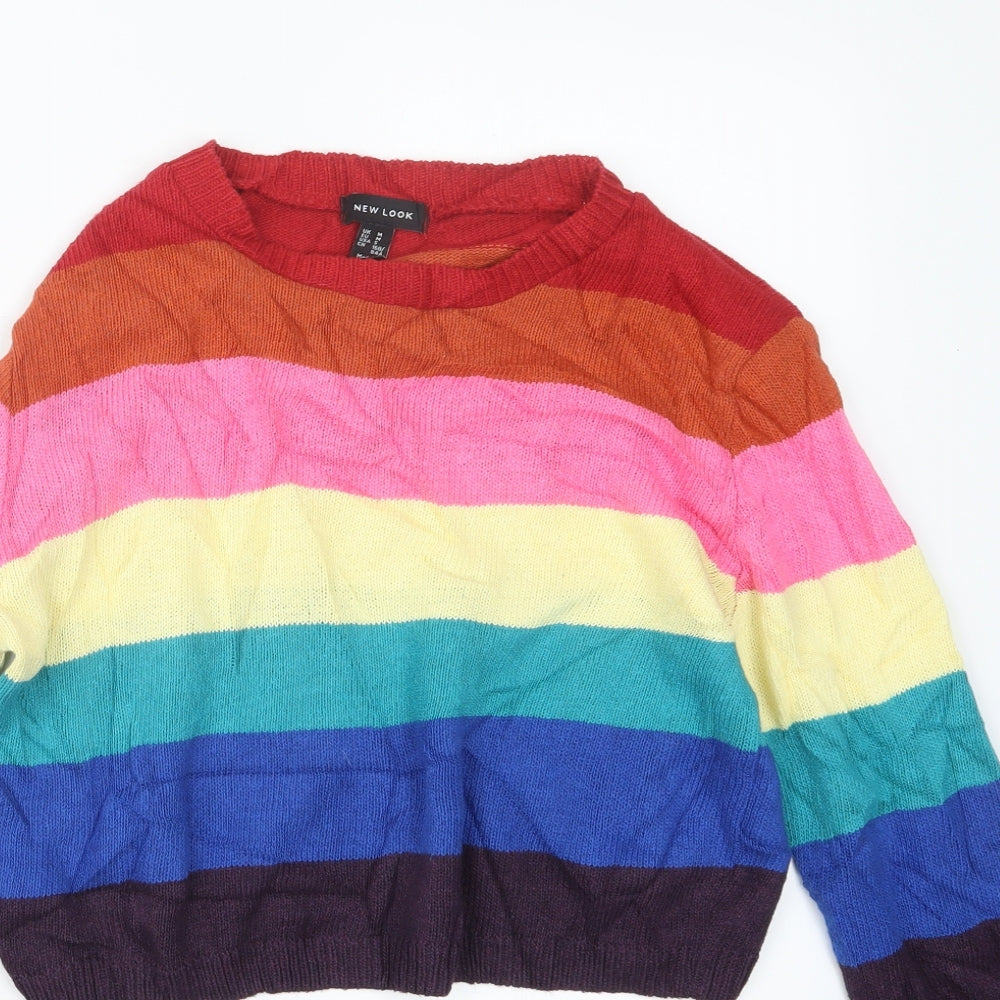 New Look Womens Orange Striped Knit Pullover Jumper Size M  - Cropped