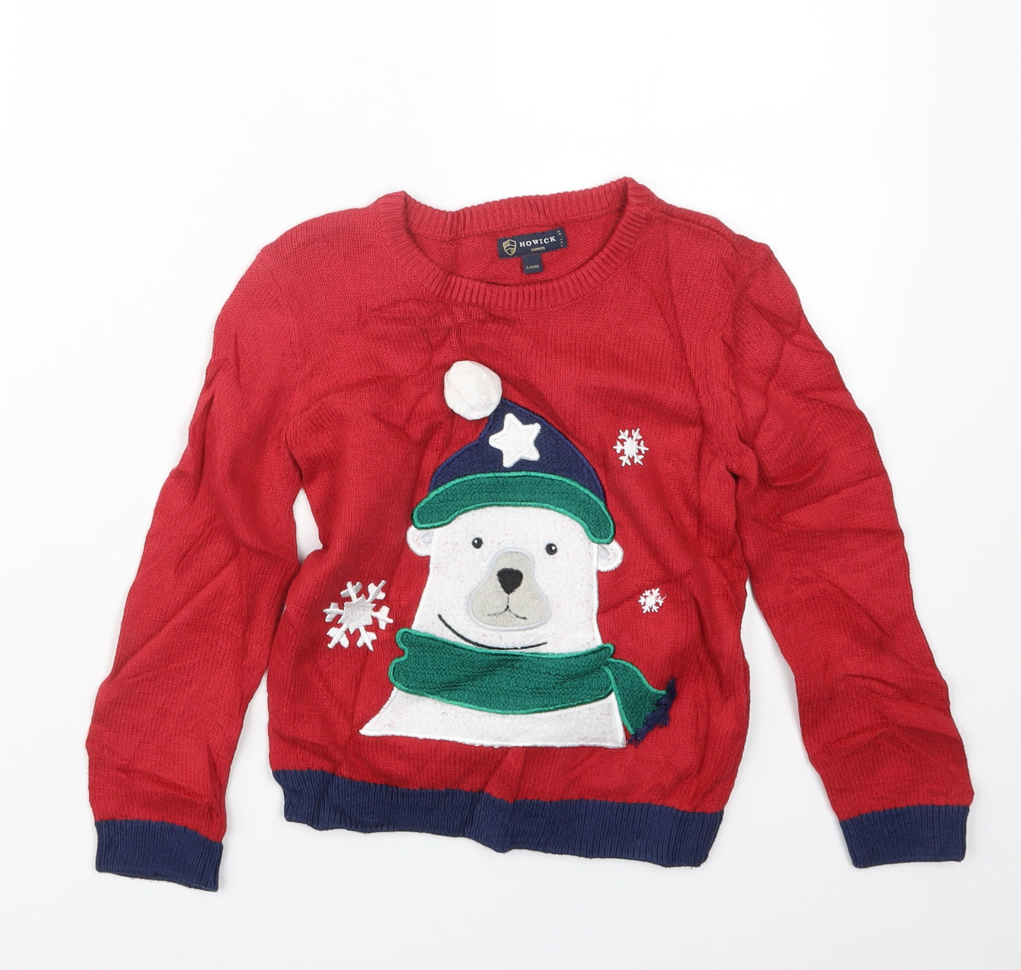 Howick Boys Red  Knit Pullover Jumper Size 5-6 Years  - Christmas