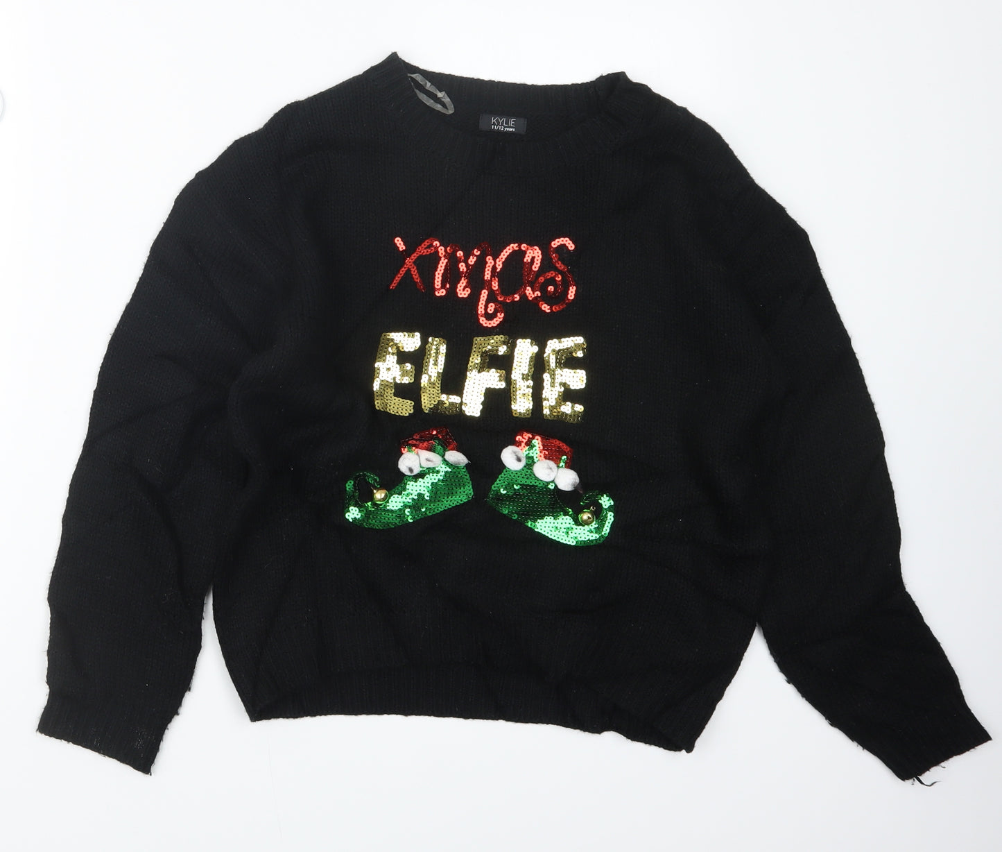 M&Co Girls Black  Knit Pullover Jumper Size 11-12 Years  - Christmas