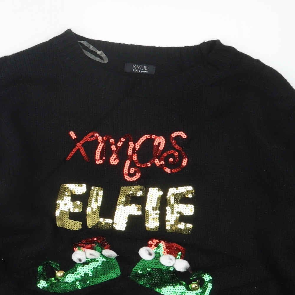 M&Co Girls Black  Knit Pullover Jumper Size 11-12 Years  - Christmas