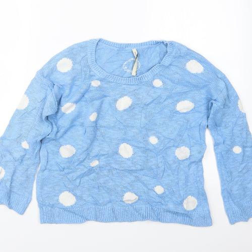 Stradivarius Womens Blue Polka Dot Knit Pullover Jumper Size M