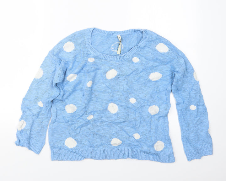 Stradivarius Womens Blue Polka Dot Knit Pullover Jumper Size M