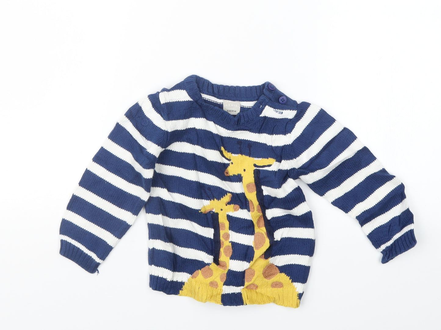 John Lewis Baby Blue Striped Knit Pullover Jumper Size 12-18 Months