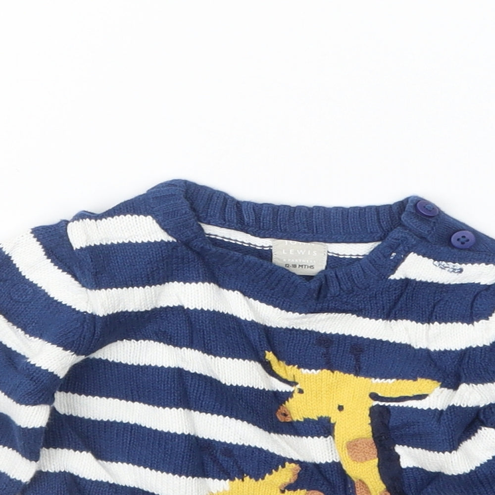 John Lewis Baby Blue Striped Knit Pullover Jumper Size 12-18 Months