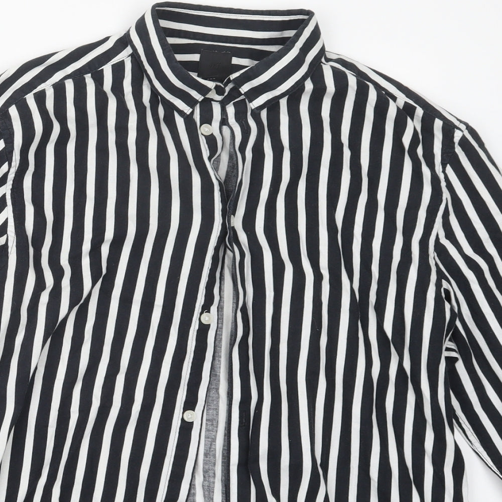 H&M Mens Black Striped   Button-Up Size M