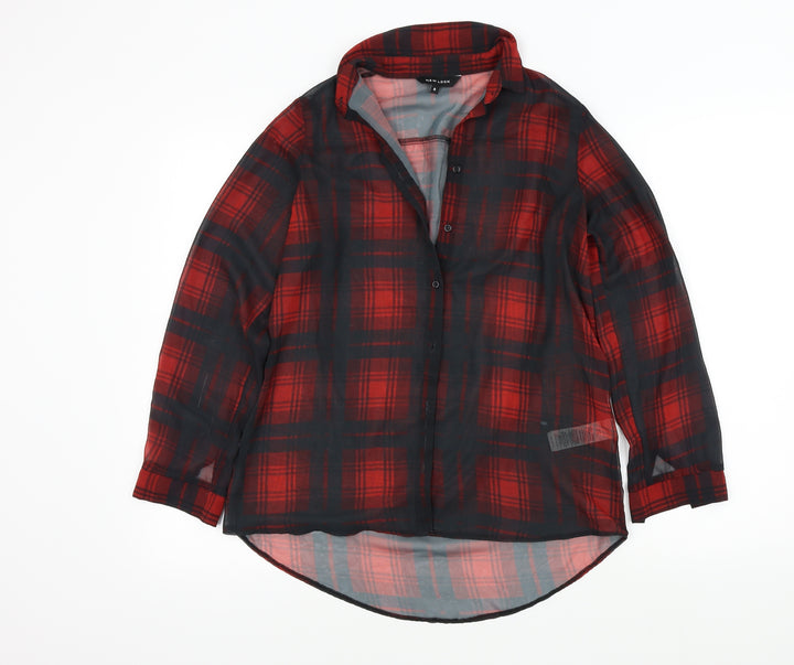 New Look Womens Red Check  Basic Button-Up Size 8