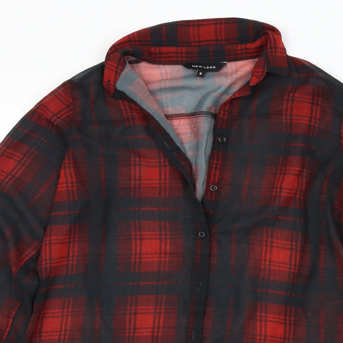 New Look Womens Red Check  Basic Button-Up Size 8