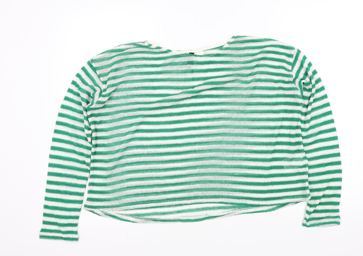 H&M Womens Green Striped Pullover Jumper Size M