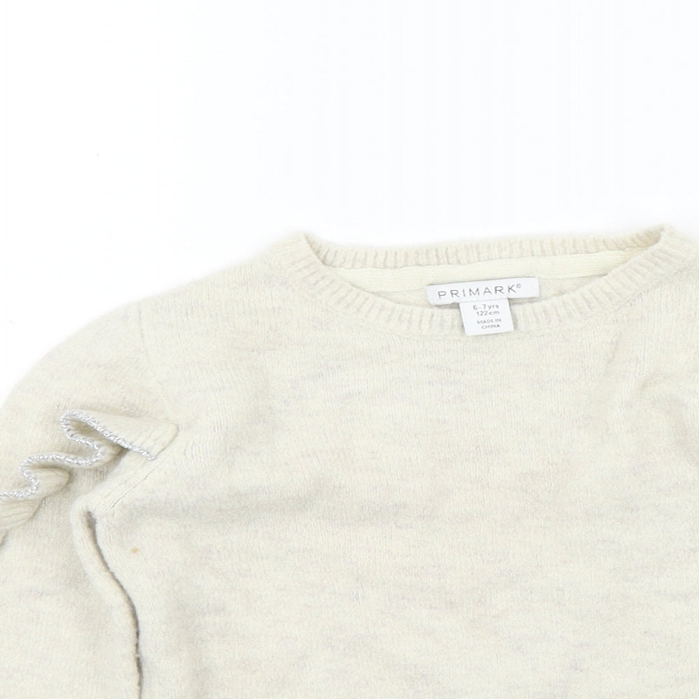 Primark Girls Beige Colourblock  Pullover Jumper Size 6-7 Years