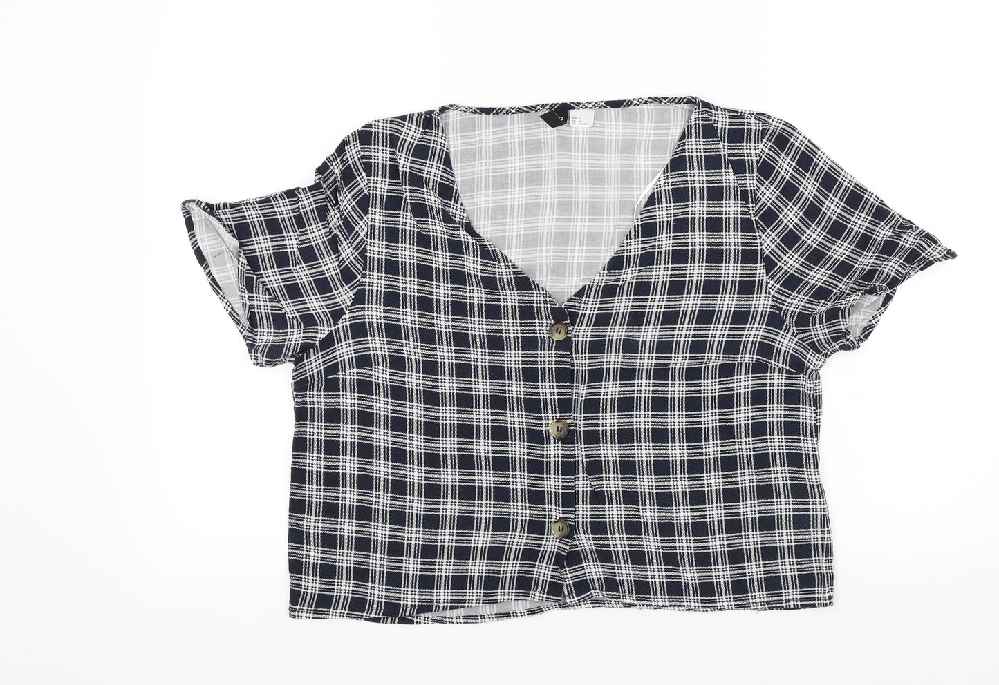 H&M Womens Blue Check  Basic Blouse Size 14