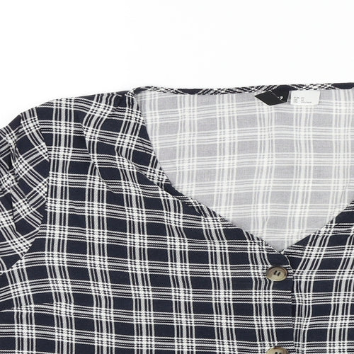 H&M Womens Blue Check  Basic Blouse Size 14