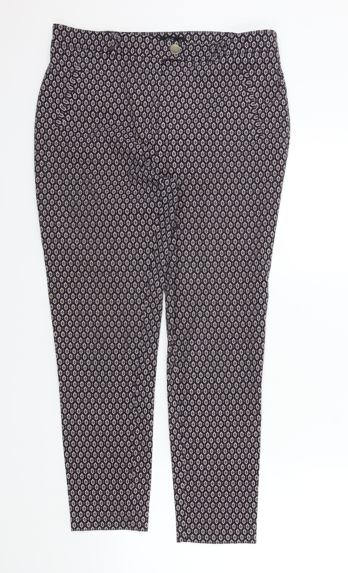 F&F Womens Blue Geometric  Trousers  Size 12 L26 in