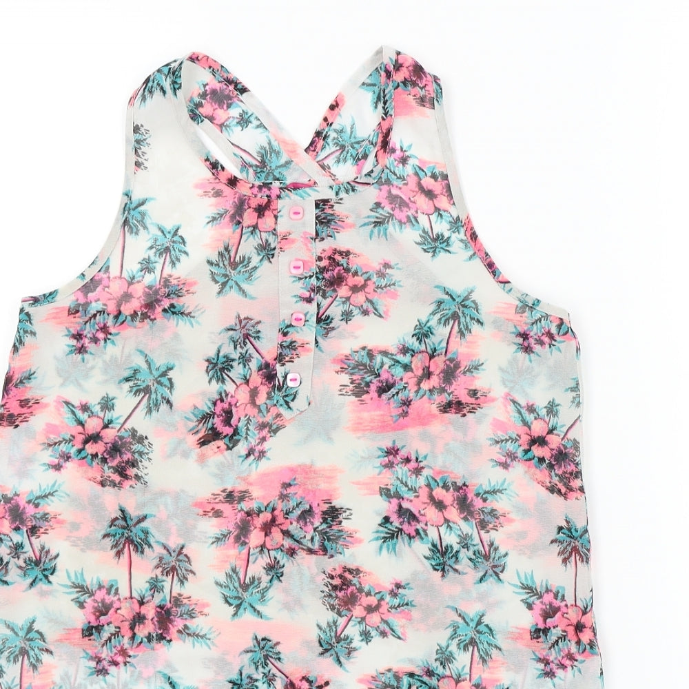 YD Girls White Floral  Basic Blouse Size 10 Years