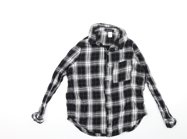 LOTD Womens Black Check  Basic Button-Up Size 8