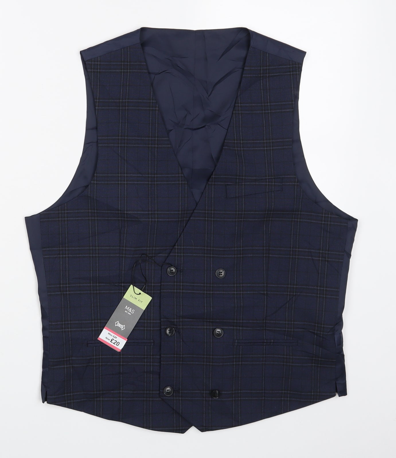 M&S Mens Blue Check  3-in-1 Jacket Waistcoat Size M