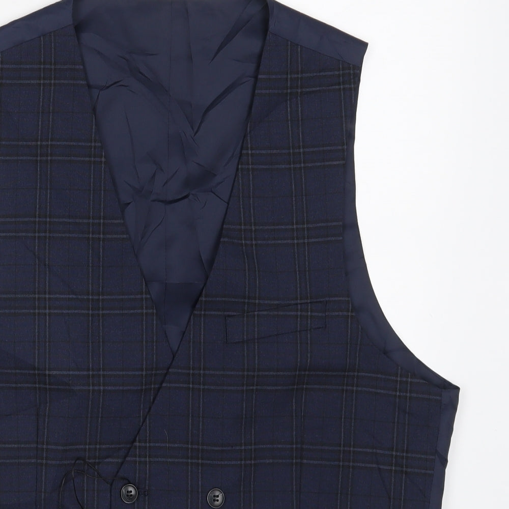M&S Mens Blue Check  3-in-1 Jacket Waistcoat Size M