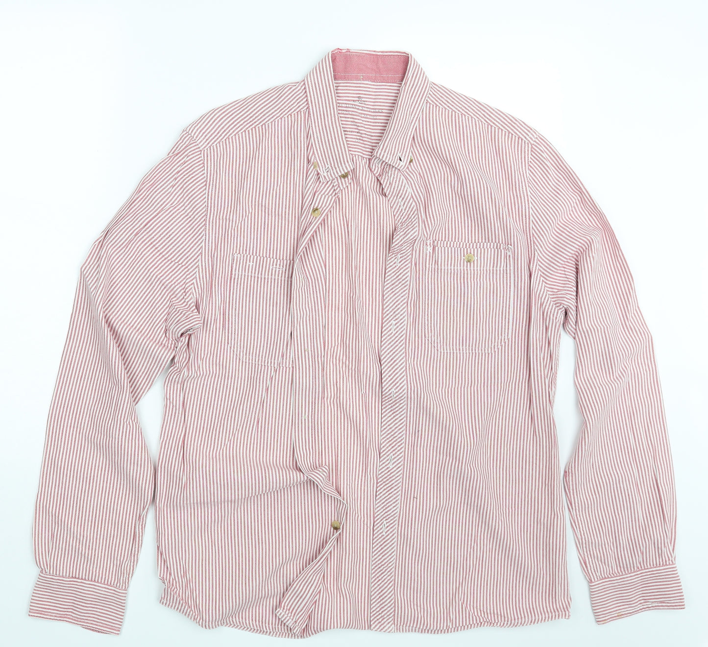 Easy Mens Red Striped   Button-Up Size M