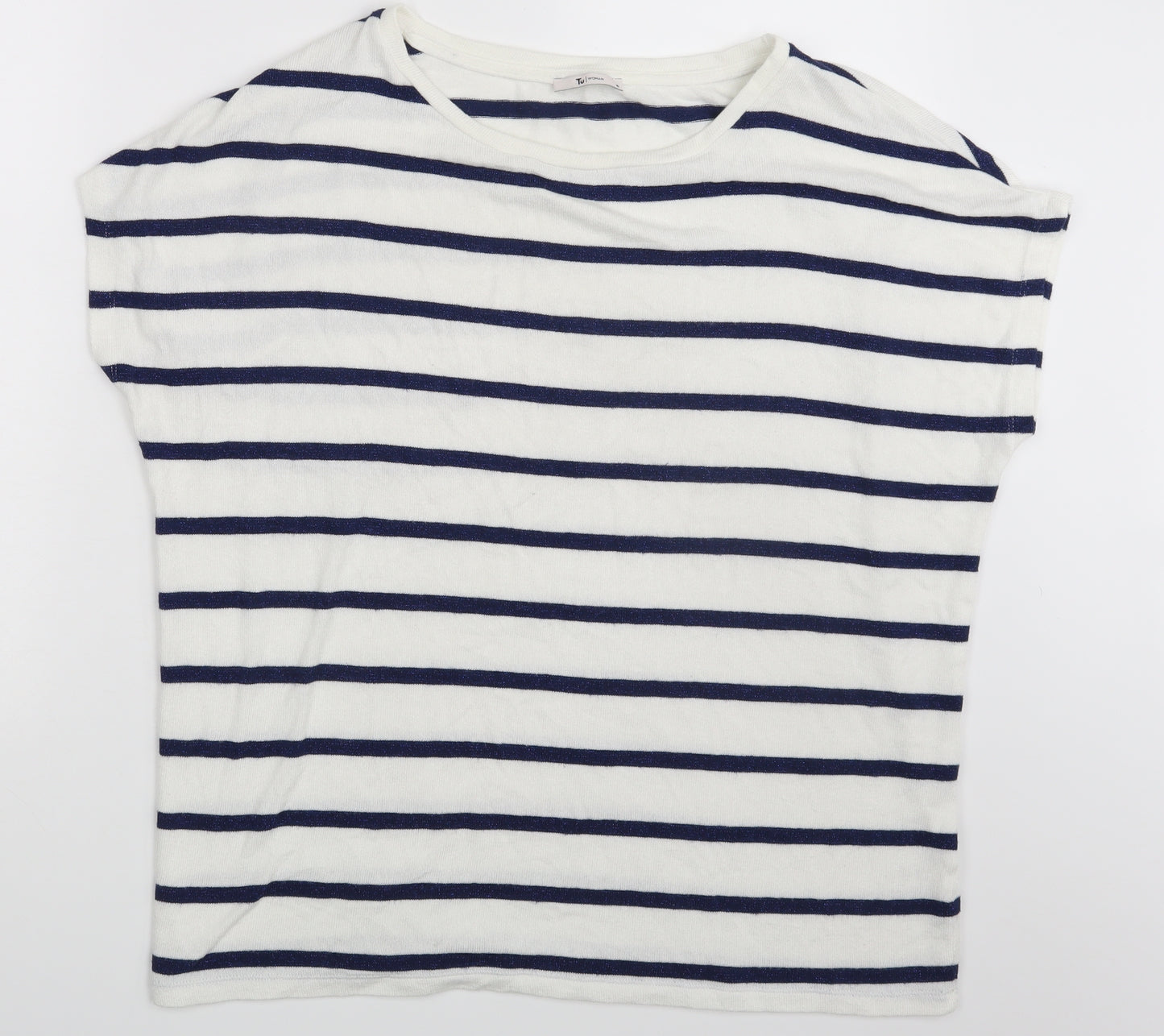 TU Womens White Striped  Basic T-Shirt Size 16