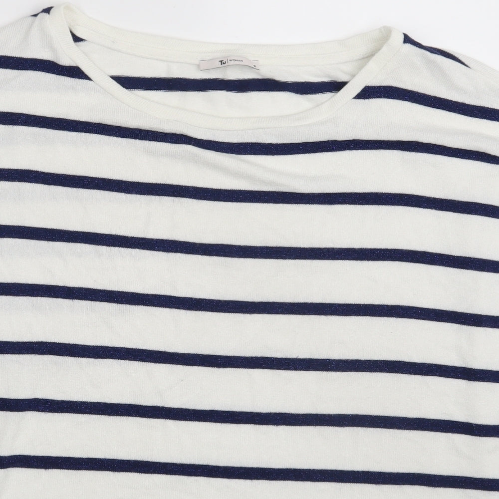 TU Womens White Striped  Basic T-Shirt Size 16