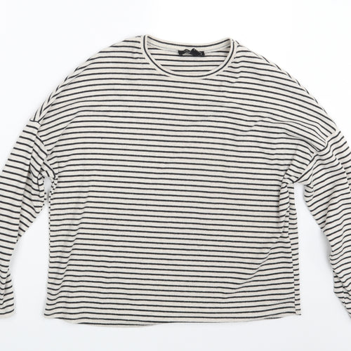 New Look Womens White Striped  Basic T-Shirt Size 8