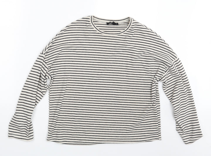 New Look Womens White Striped  Basic T-Shirt Size 8