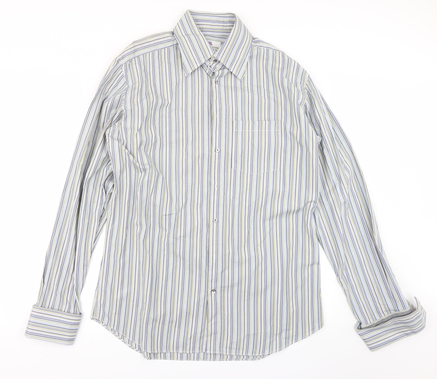 Crow & Jester Mens Blue Striped   Dress Shirt Size 17.5