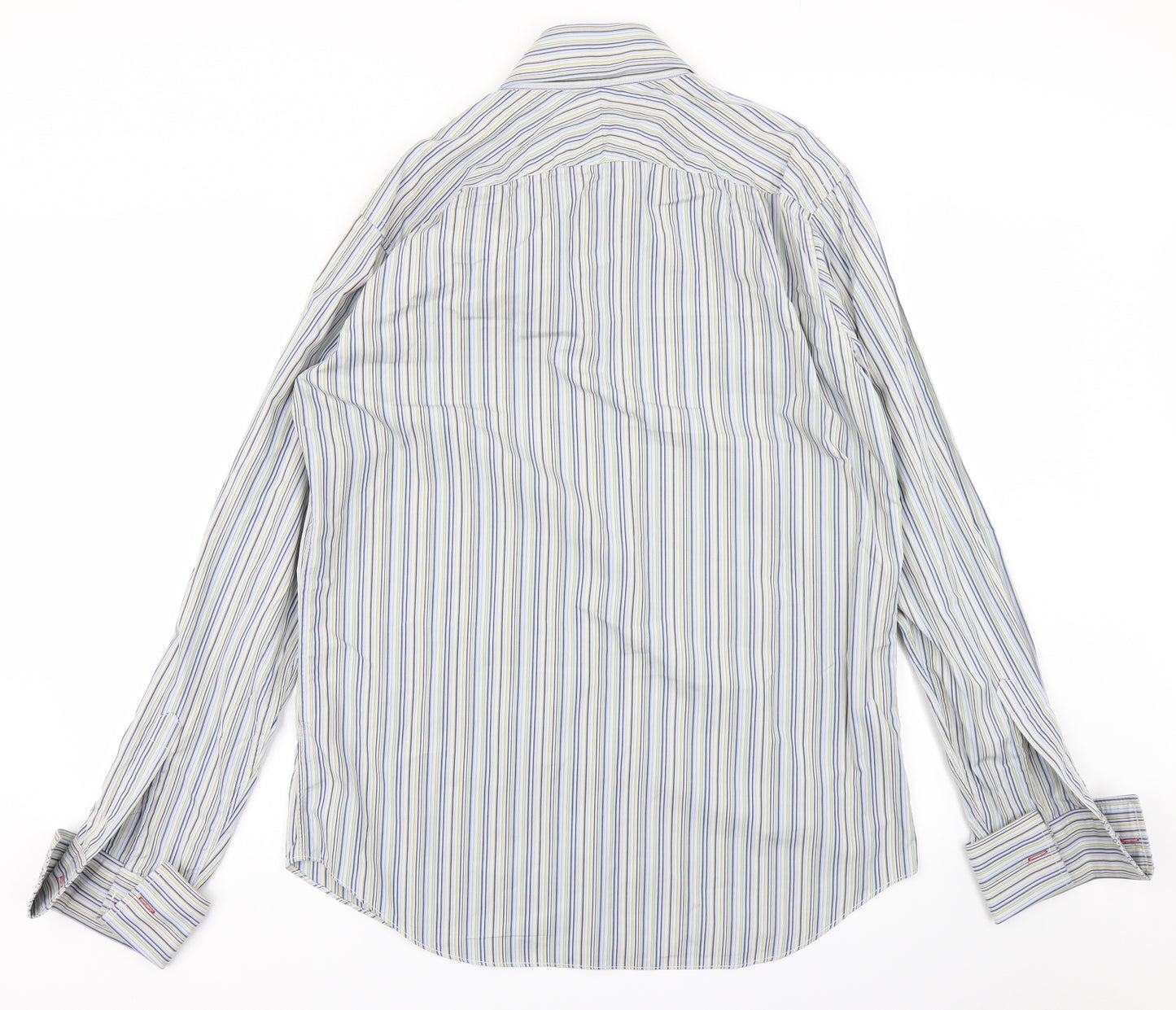 Crow & Jester Mens Blue Striped   Dress Shirt Size 17.5