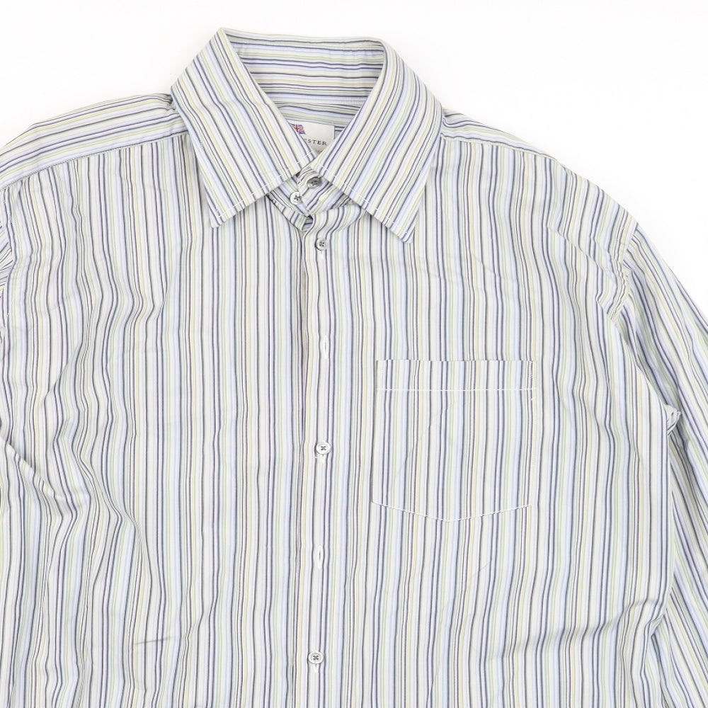 Crow & Jester Mens Blue Striped   Dress Shirt Size 17.5