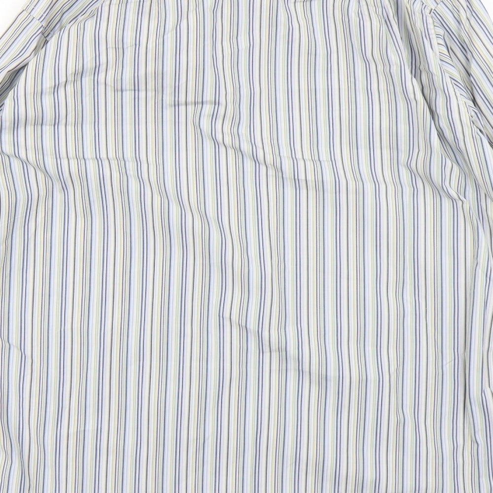 Crow & Jester Mens Blue Striped   Dress Shirt Size 17.5