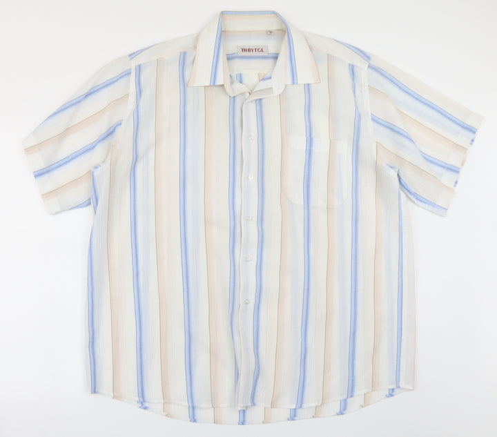 THBYTGL Mens White Striped Button-Up Size 17.5