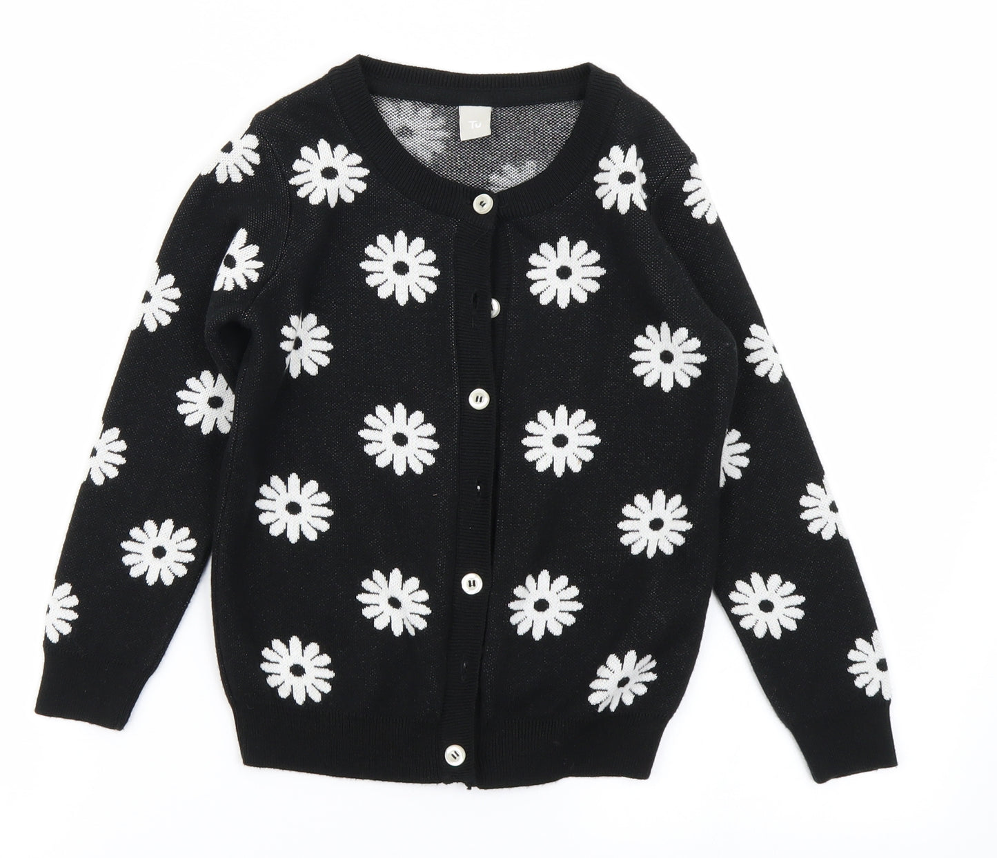TU Girls Black Floral Knit Cardigan Jumper Size 6 Years