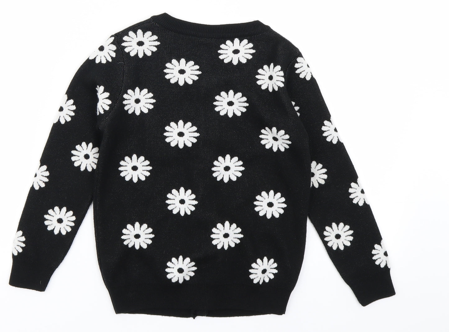 TU Girls Black Floral Knit Cardigan Jumper Size 6 Years
