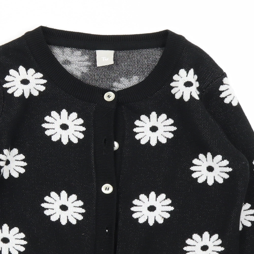 TU Girls Black Floral Knit Cardigan Jumper Size 6 Years