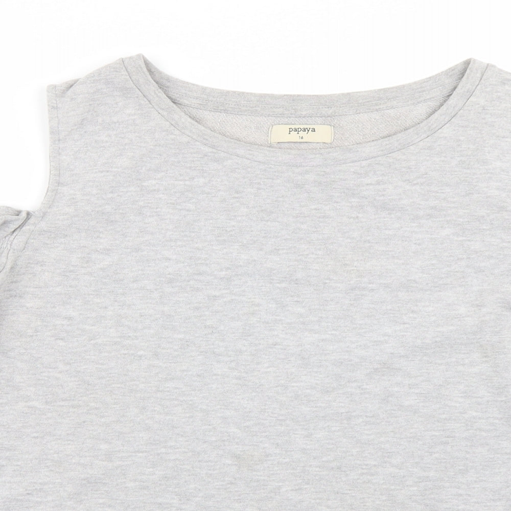 Papaya Womens Grey   Basic T-Shirt Size 16  - cold shoulder