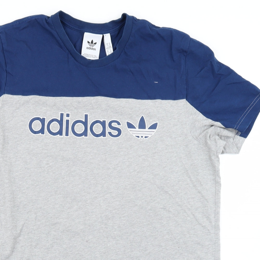 adidas Mens Grey Colourblock   T-Shirt Size XL