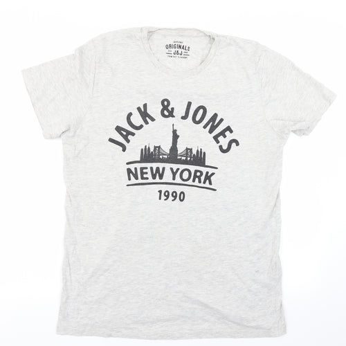 JACK & JONES Mens Grey    T-Shirt Size L