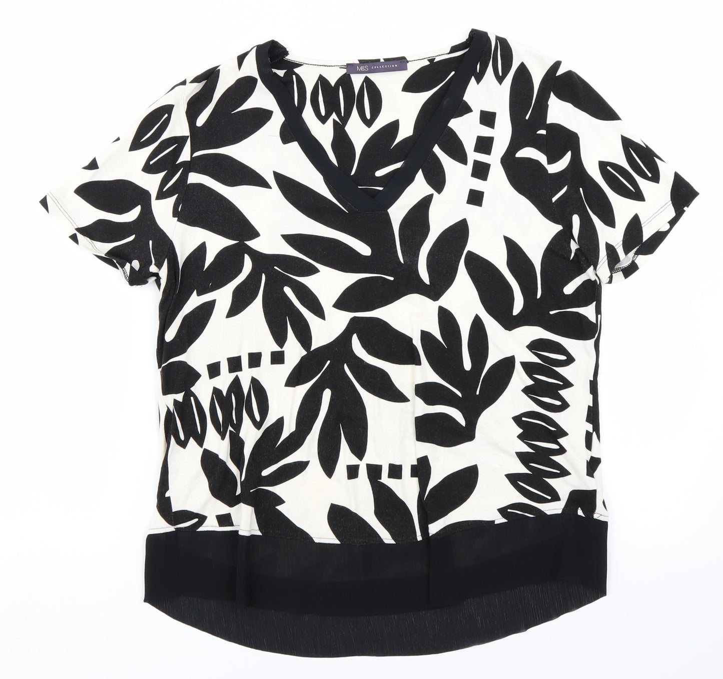 M&S Collection Womens White Floral  Basic T-Shirt Size 10