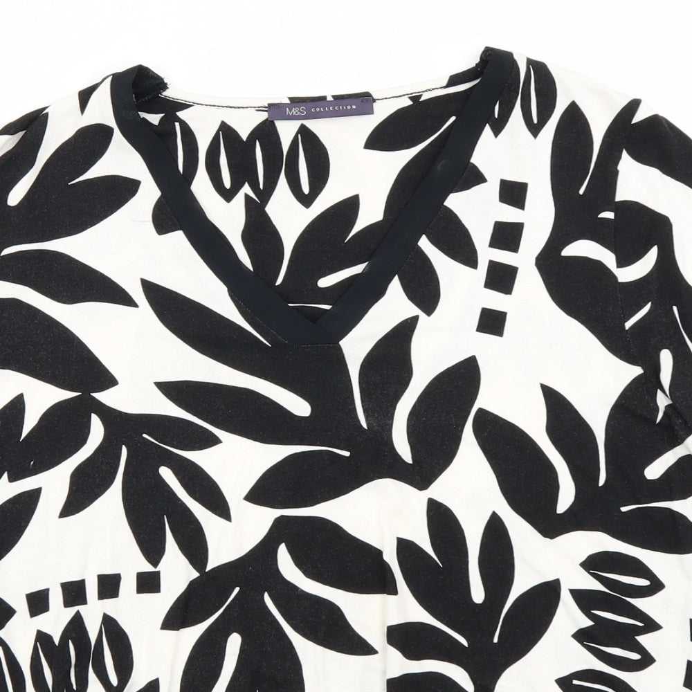 M&S Collection Womens White Floral  Basic T-Shirt Size 10