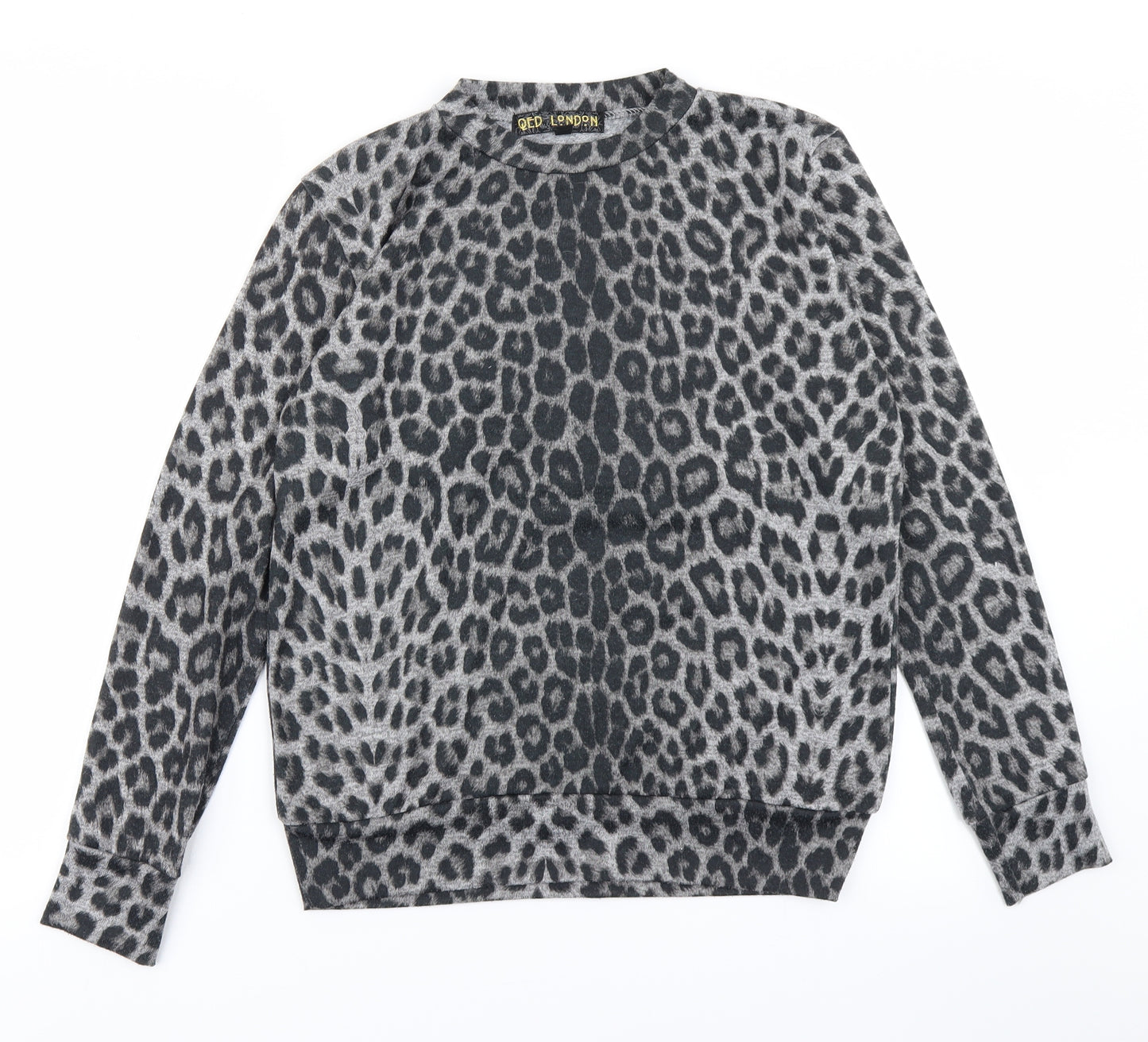 QED London Womens Grey Animal Print  Pullover Sweatshirt Size 10