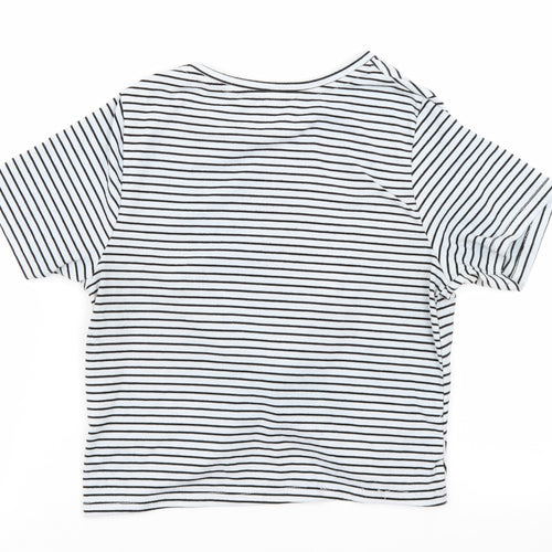 Primark Womens White Striped  Cropped T-Shirt Size 10
