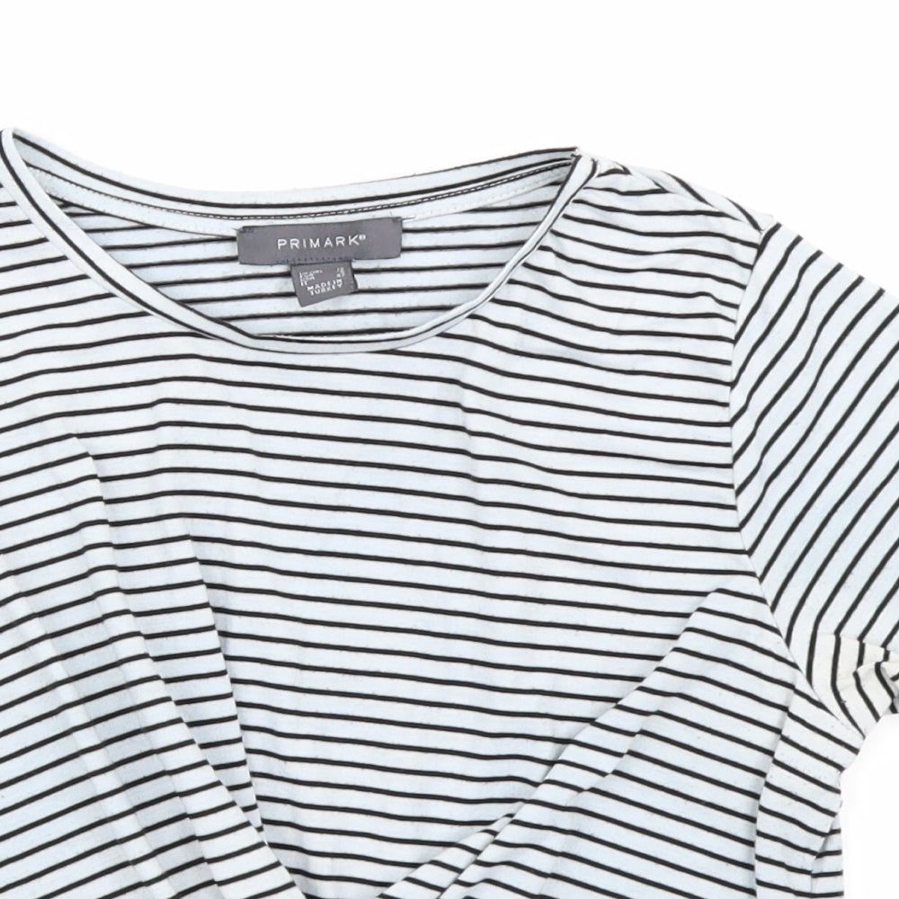 Primark Womens White Striped  Cropped T-Shirt Size 10