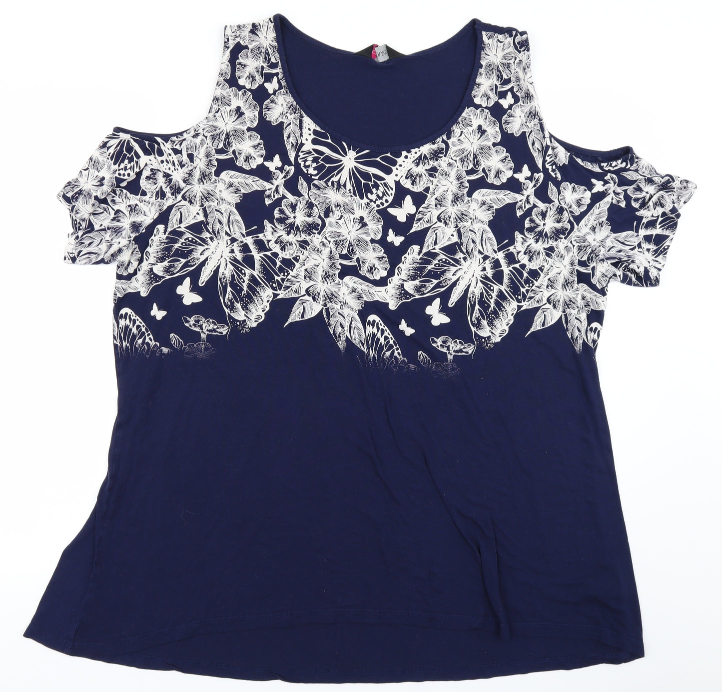 Yours Womens Blue Floral  Basic T-Shirt Size 22  - Cold Shoulder