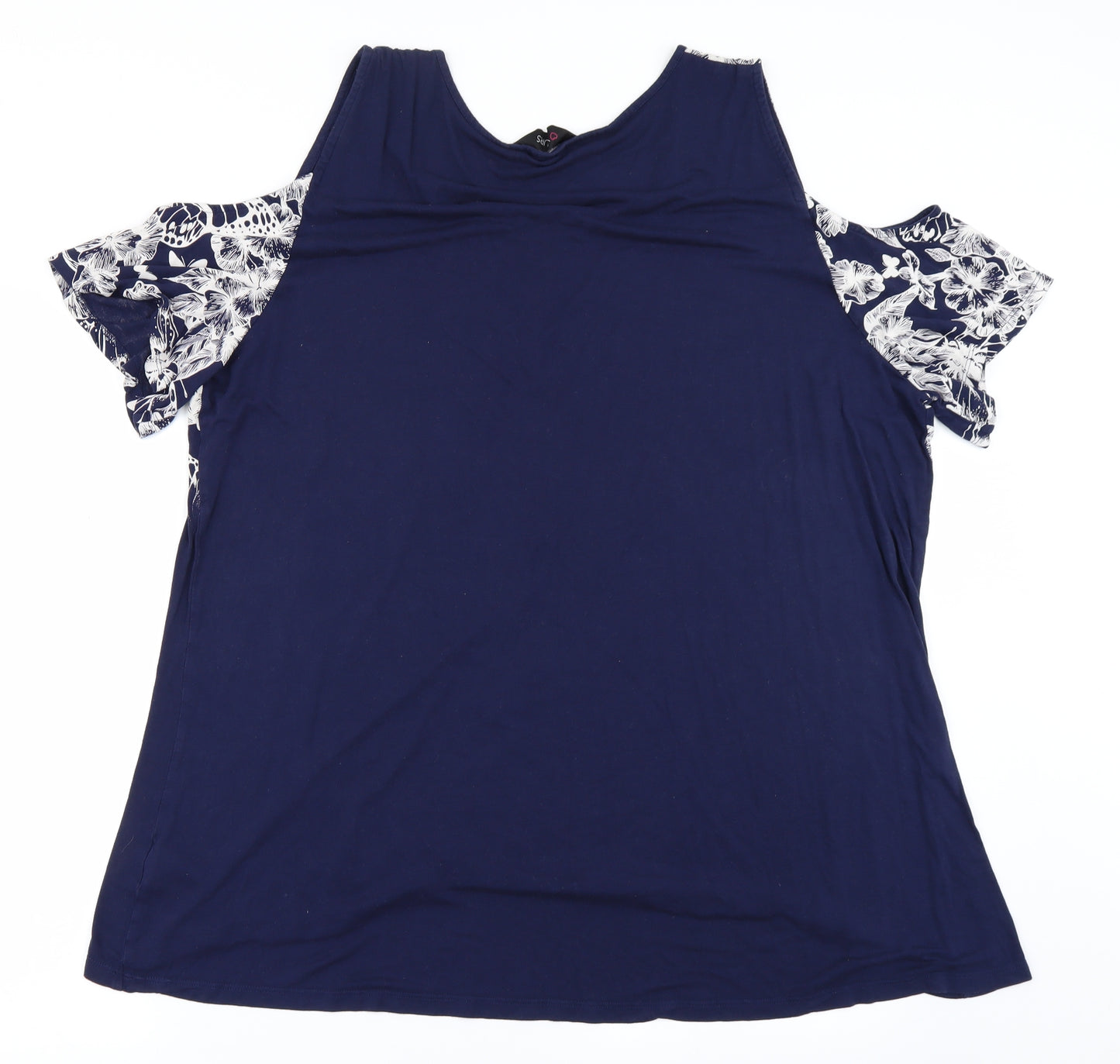 Yours Womens Blue Floral  Basic T-Shirt Size 22  - Cold Shoulder
