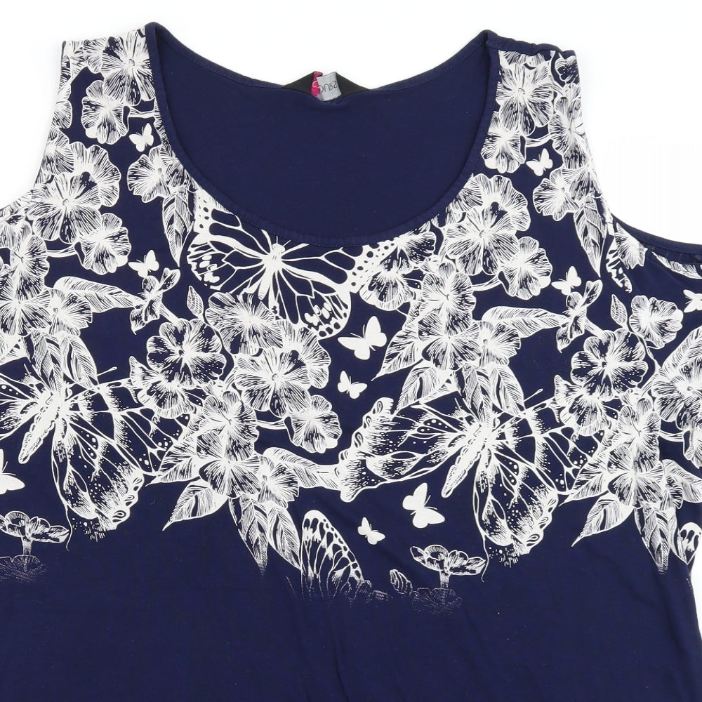Yours Womens Blue Floral  Basic T-Shirt Size 22  - Cold Shoulder