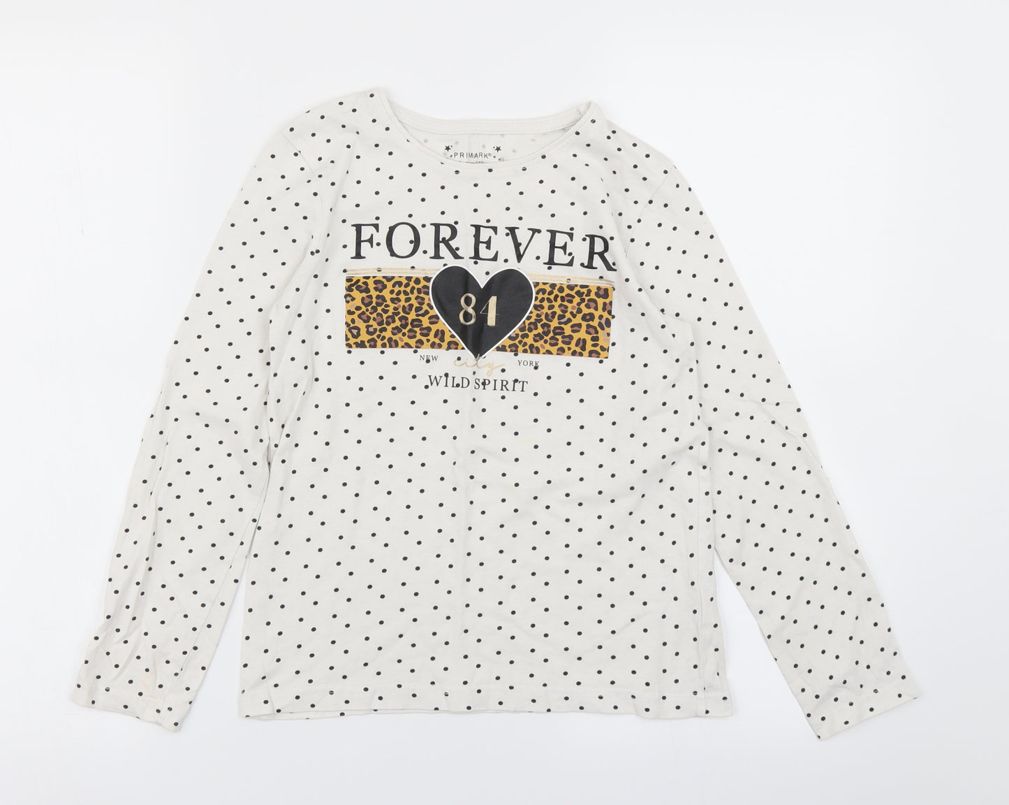 Primark Girls White Polka Dot  Basic T-Shirt Size 10-11 Years