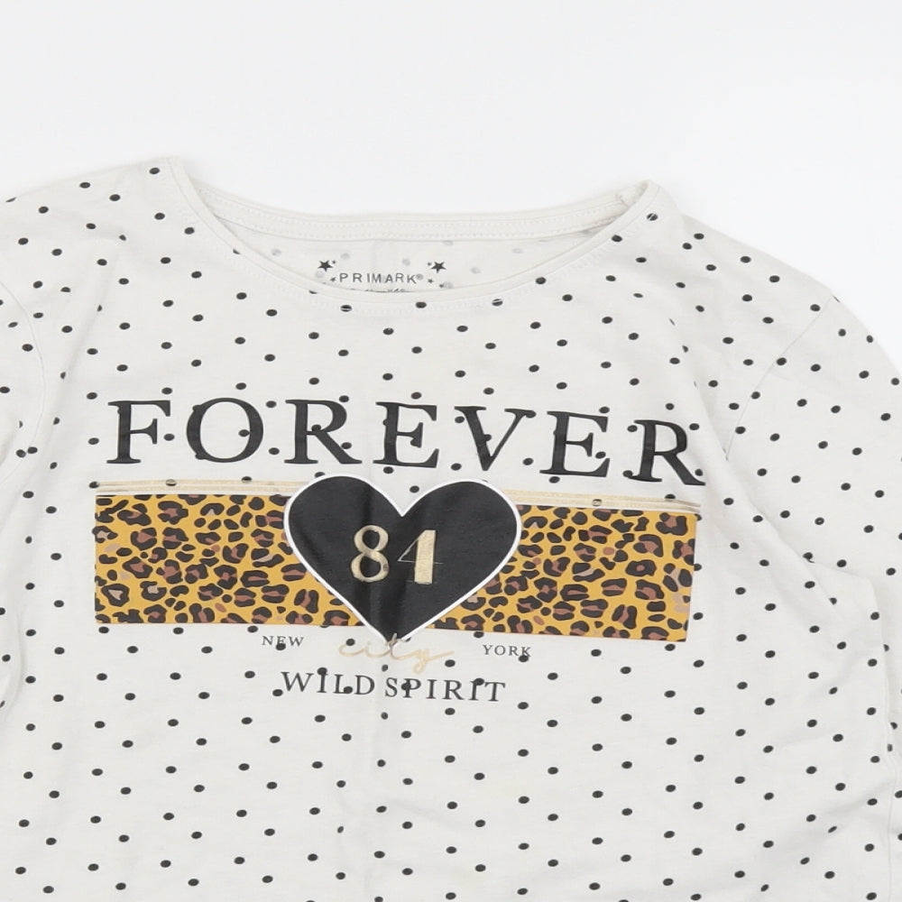 Primark Girls White Polka Dot  Basic T-Shirt Size 10-11 Years