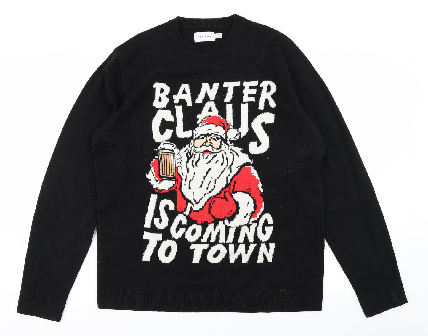 Topman Mens Black  Knit Pullover Jumper Size XL  - Christmas jumper