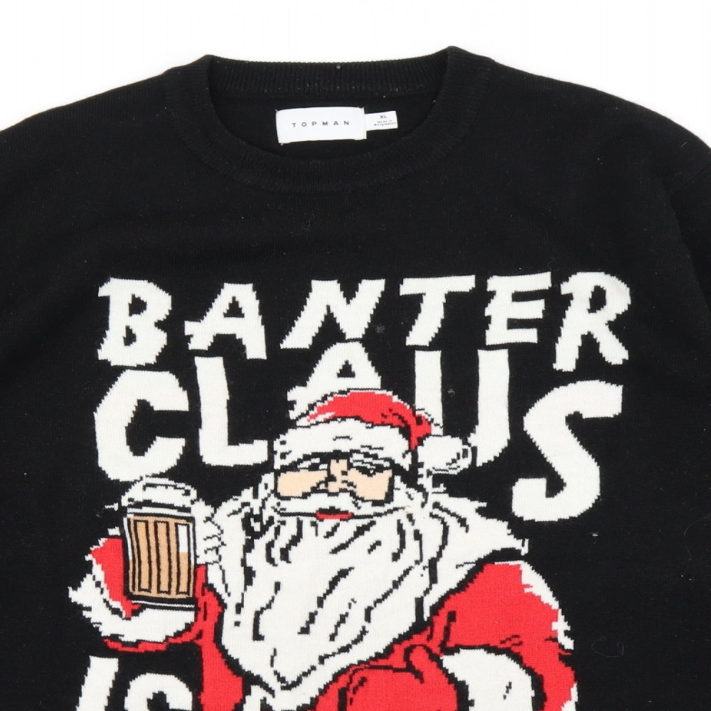 Topman Mens Black  Knit Pullover Jumper Size XL  - Christmas jumper